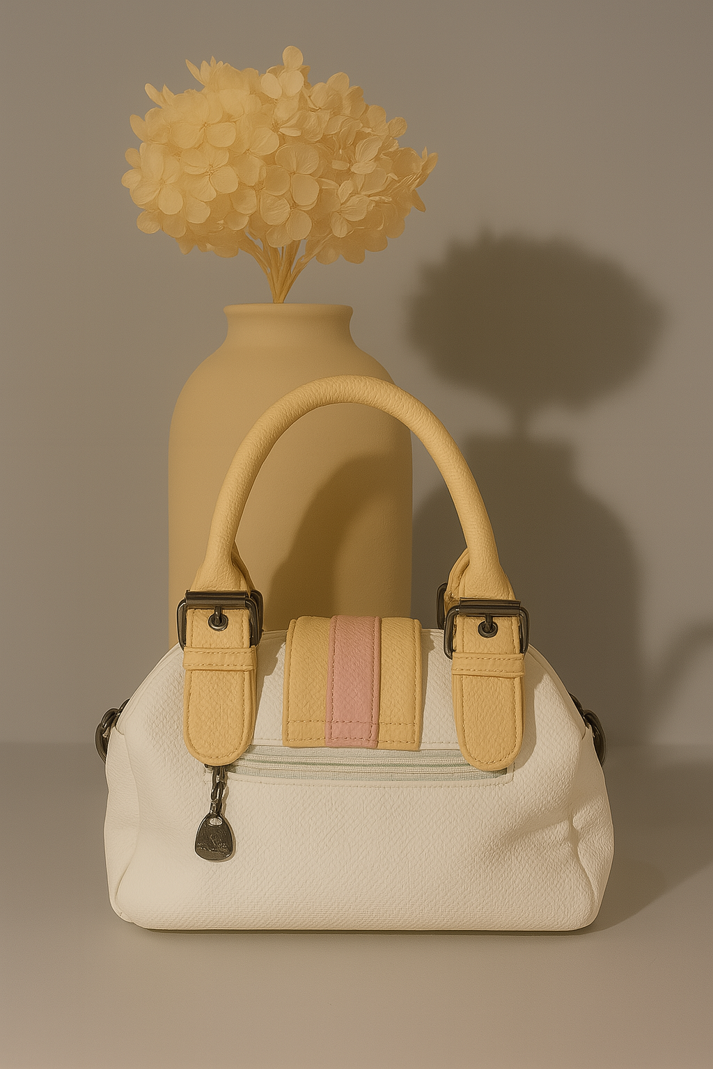 Classic Tan & Black Premium Handbag – Dual Handle with Detachable Strap