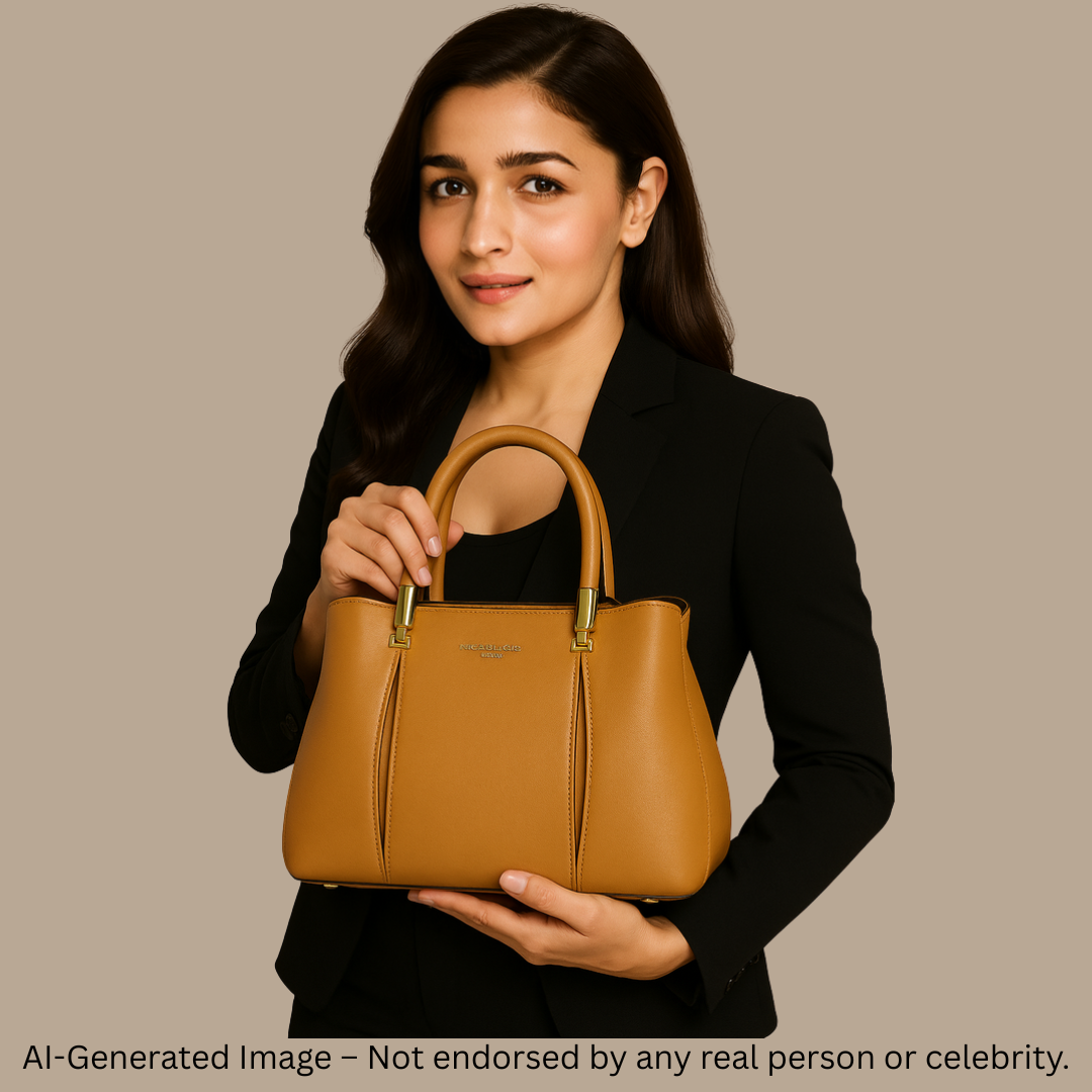 Classic Black Structured Handbag with Gold Detailing – Premium Finish