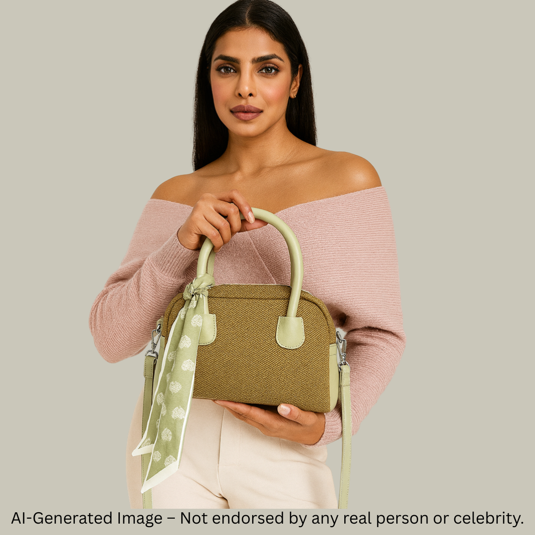 Textured Black Handbag with Scarf Detail