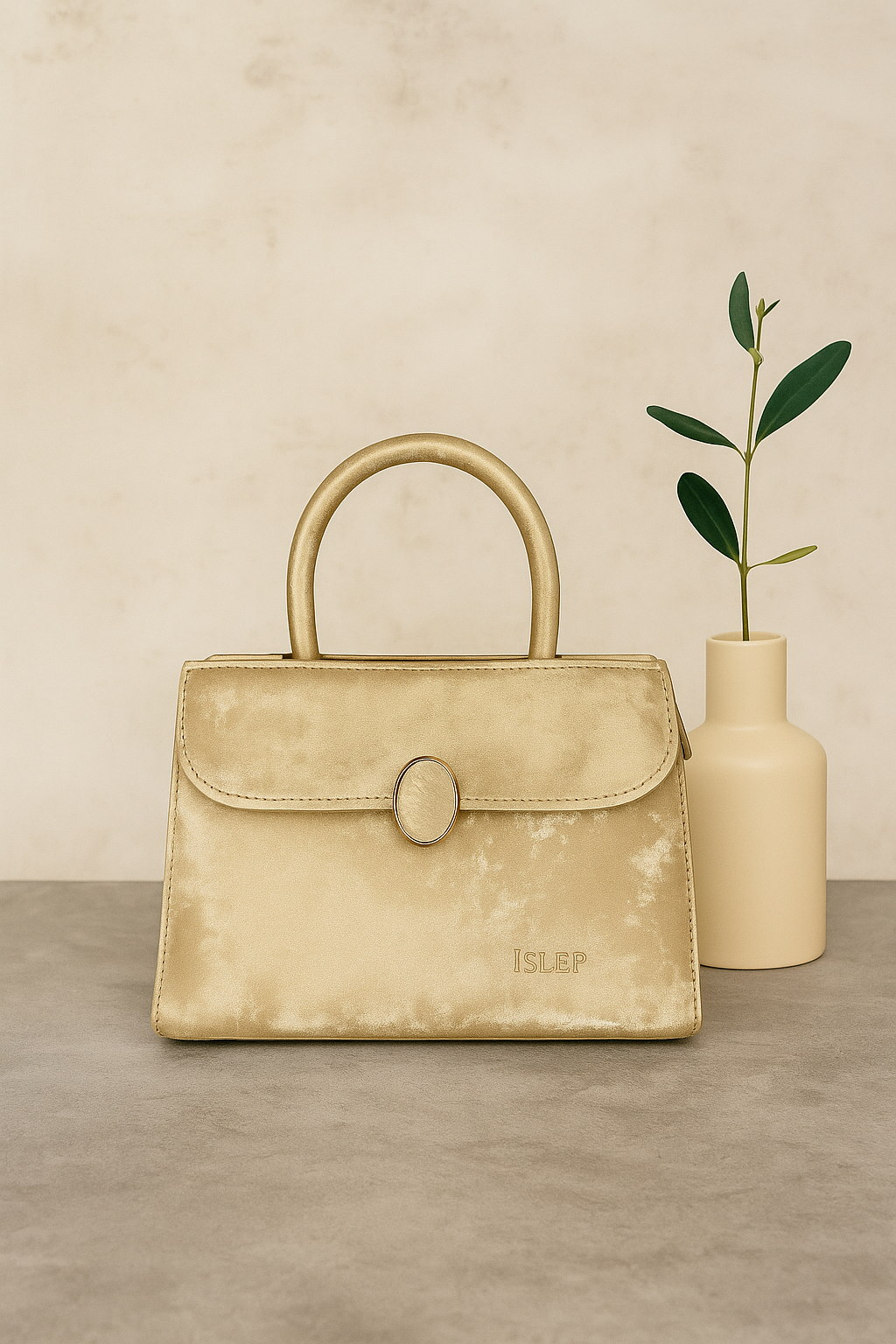 Structured Handbag with Round Flap & Detachable Strap