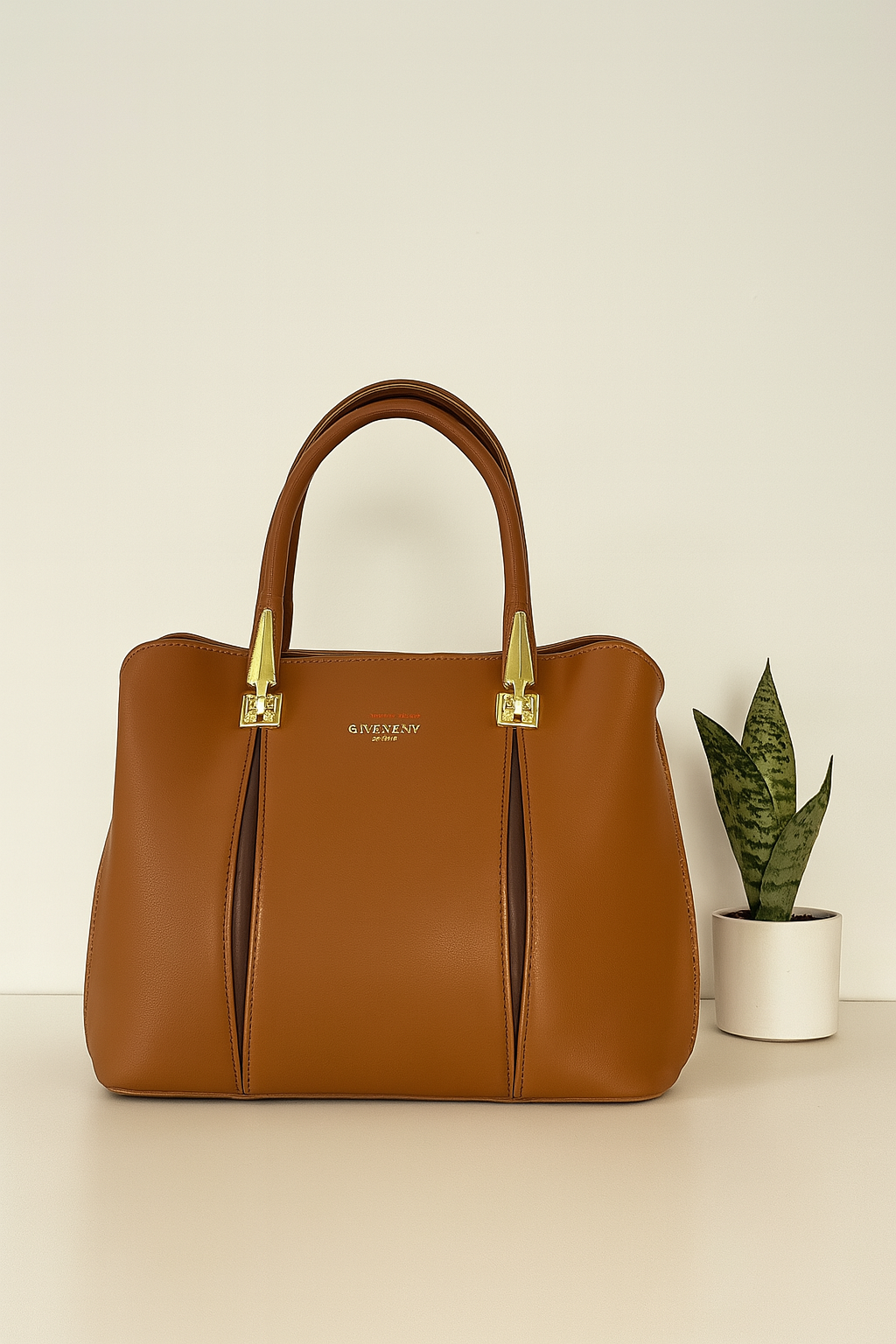 Classic Black Structured Handbag with Gold Detailing – Premium Finish
