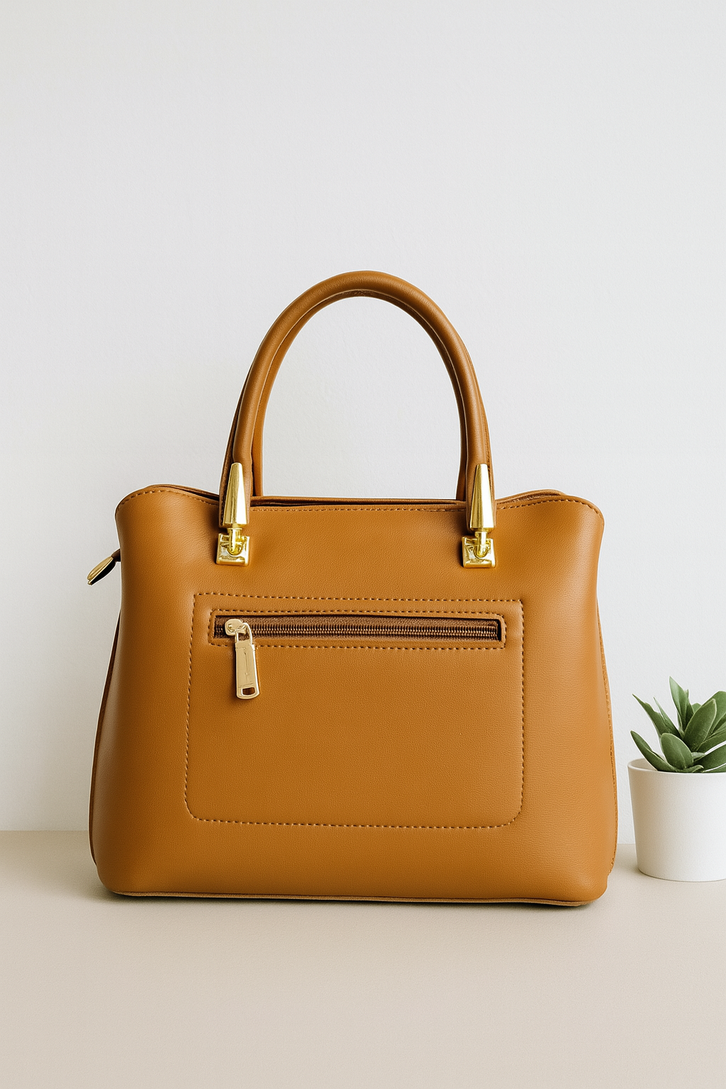 Classic Black Structured Handbag with Gold Detailing – Premium Finish