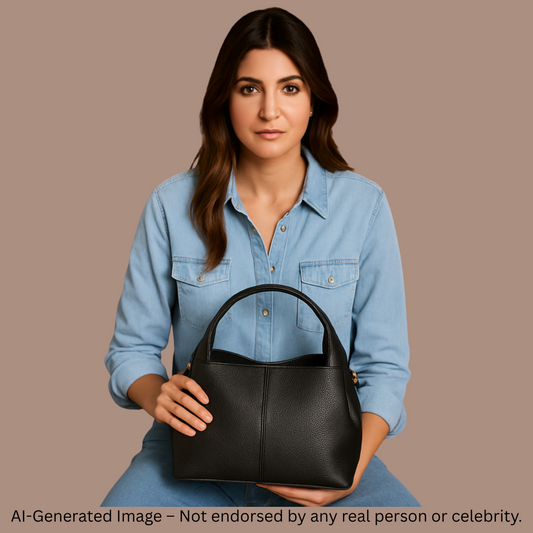 Classic Faux Leather Handbag with Gold Buckle – Elegant & Versatile