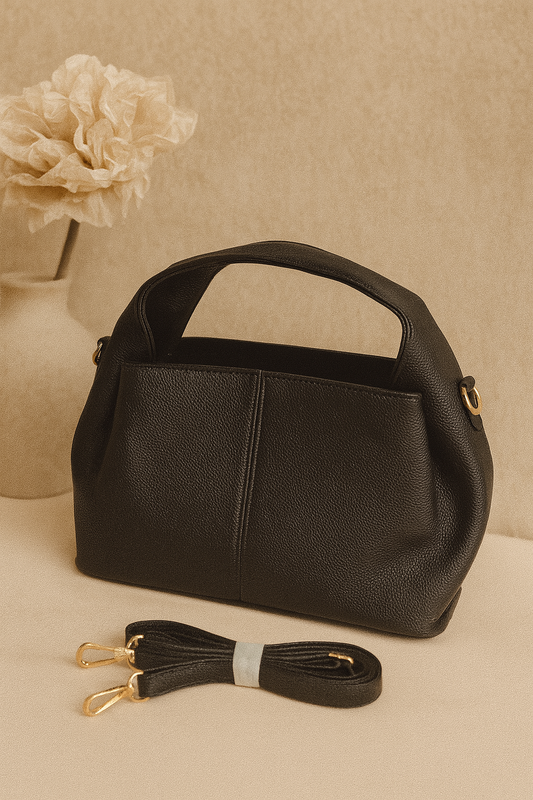 Classic Faux Leather Handbag with Gold Buckle – Elegant & Versatile