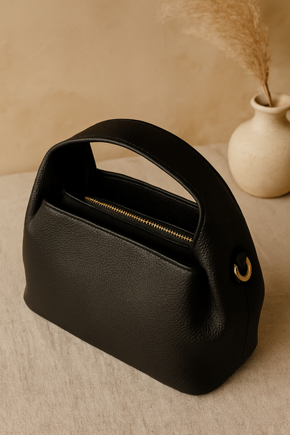 Classic Faux Leather Handbag with Gold Buckle – Elegant & Versatile