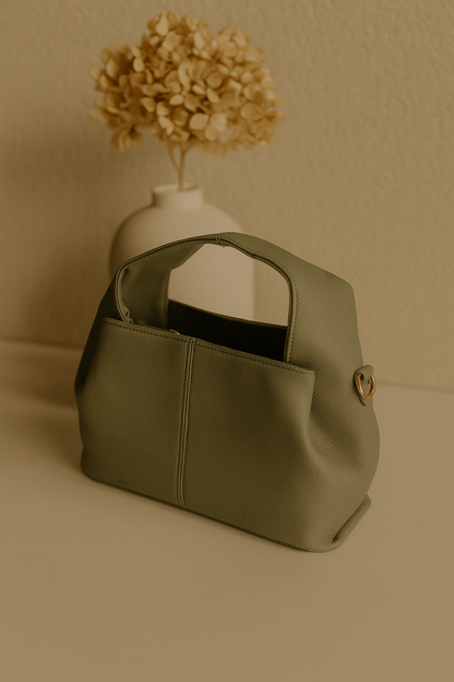 Classic Faux Leather Handbag with Gold Buckle – Elegant & Versatile