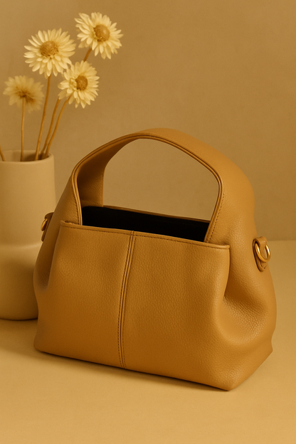 Classic Faux Leather Handbag with Gold Buckle – Elegant & Versatile