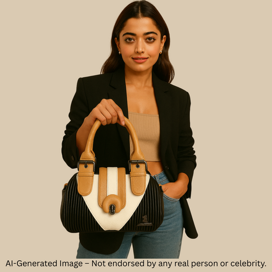Classic Tan & Black Premium Handbag – Dual Handle with Detachable Strap
