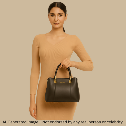Classic Black Structured Handbag with Gold Detailing – Premium Finish