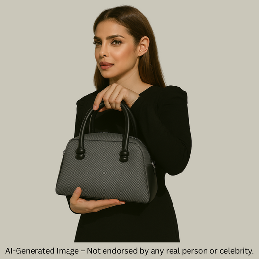Textured Black Handbag with Scarf Detail