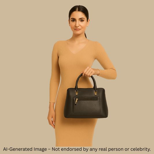 Classic Black Structured Handbag with Gold Detailing – Premium Finish