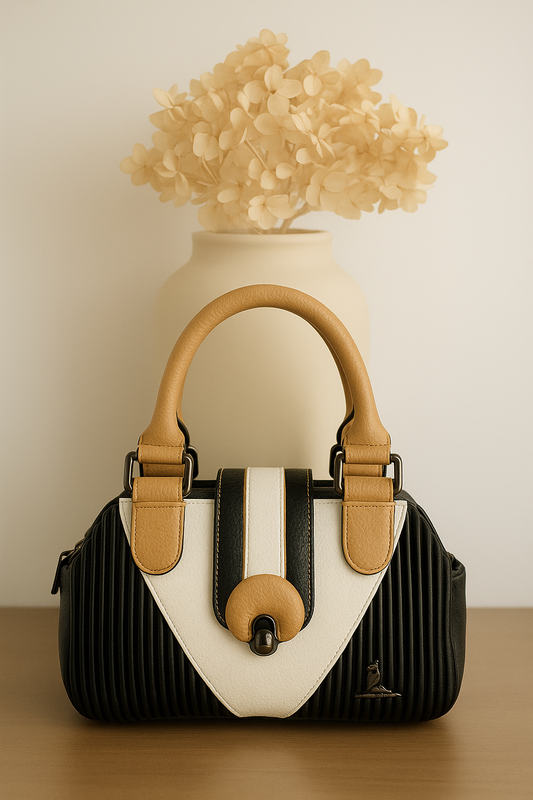 Classic Tan & Black Premium Handbag – Dual Handle with Detachable Strap
