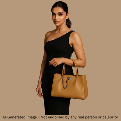 Premium Black Textured Leather Handbag with Chain Accent