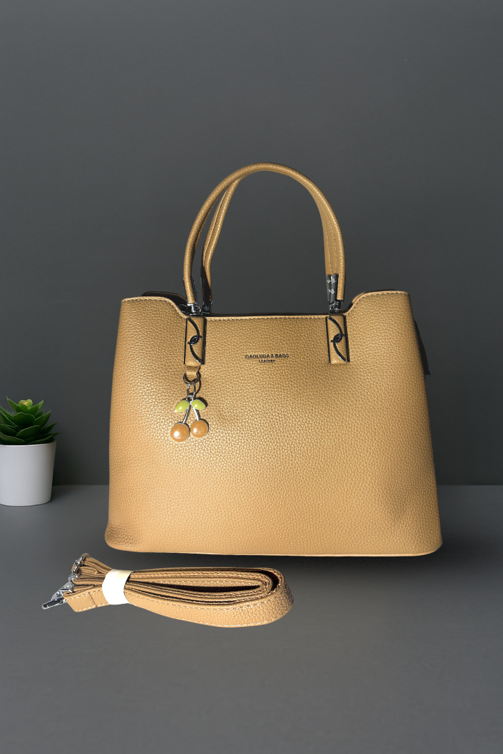 Black Cherry Charm Handbag – Elegant Faux Leather Tote