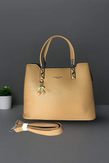 Black Cherry Charm Handbag – Elegant Faux Leather Tote