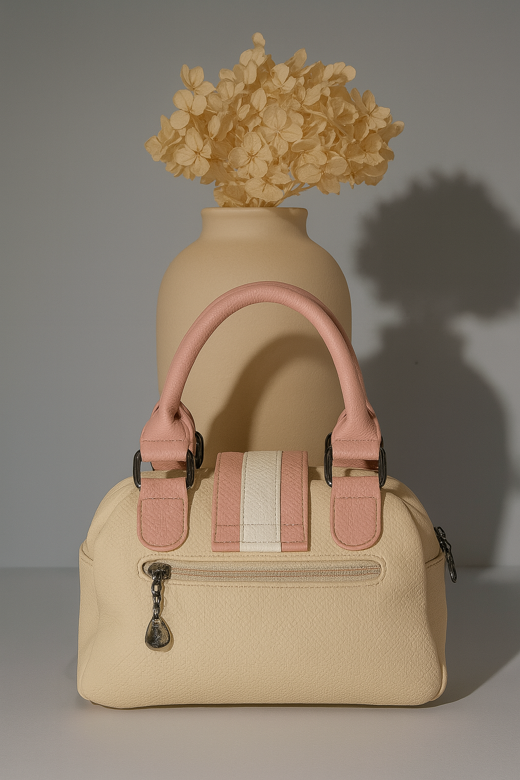 Classic Tan & Black Premium Handbag – Dual Handle with Detachable Strap