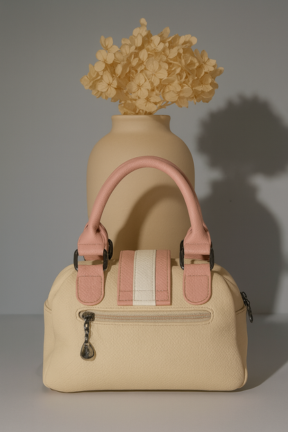 Classic Tan & Black Premium Handbag – Dual Handle with Detachable Strap