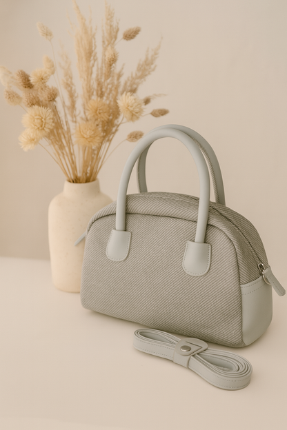 Textured Black Handbag with Scarf Detail