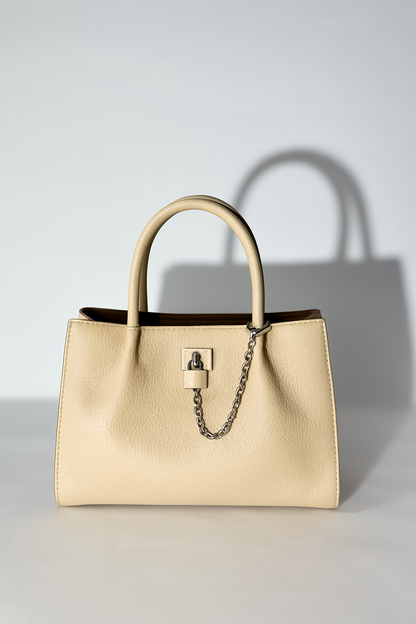 Premium Black Textured Leather Handbag with Chain Accent