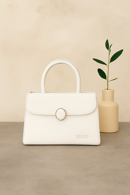Structured Handbag with Round Flap & Detachable Strap