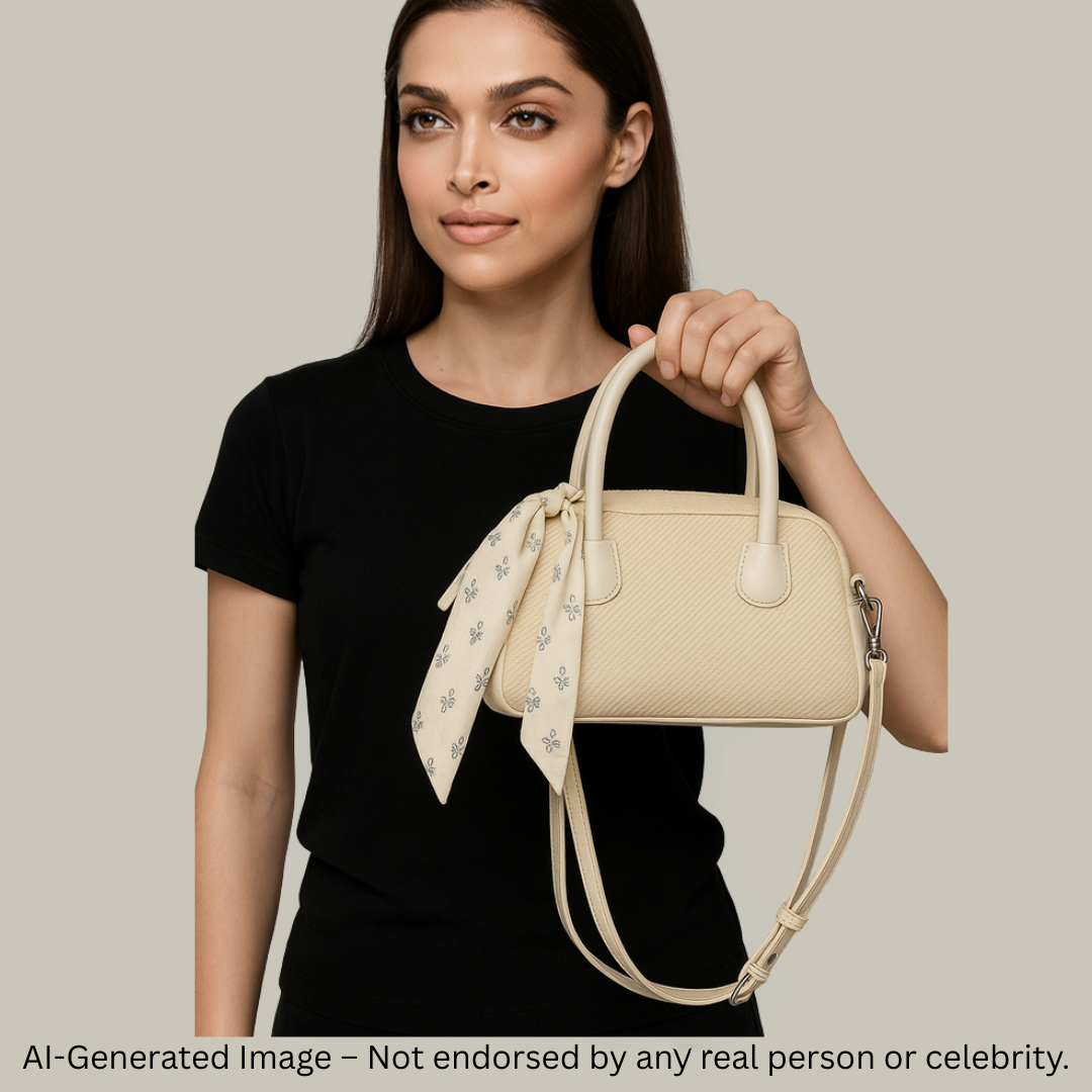 Textured Black Handbag with Scarf Detail