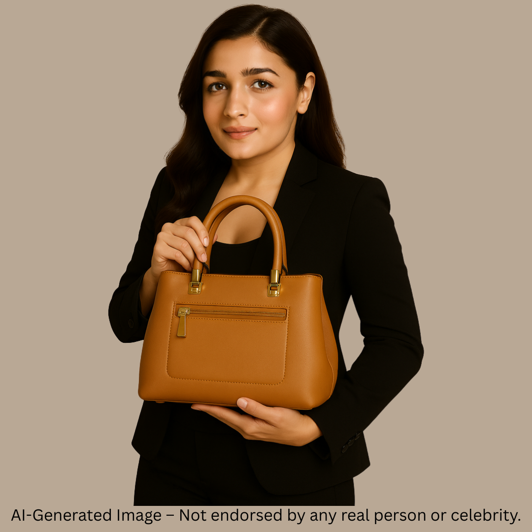Classic Black Structured Handbag with Gold Detailing – Premium Finish